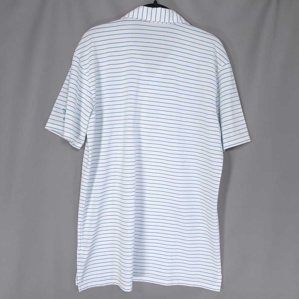 HOLDERNESS BOURNE Men's Polo Shirt LARGE Green Striped Tailored Fit Performance - Picture 7 of 9